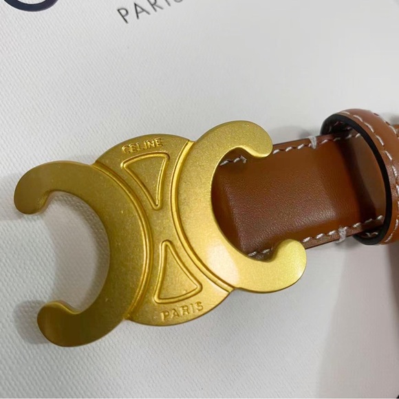 Celine Paris Women’s Belt | Brown Leather & Gold Buckle | Size 80 - Picture 1 of 5
